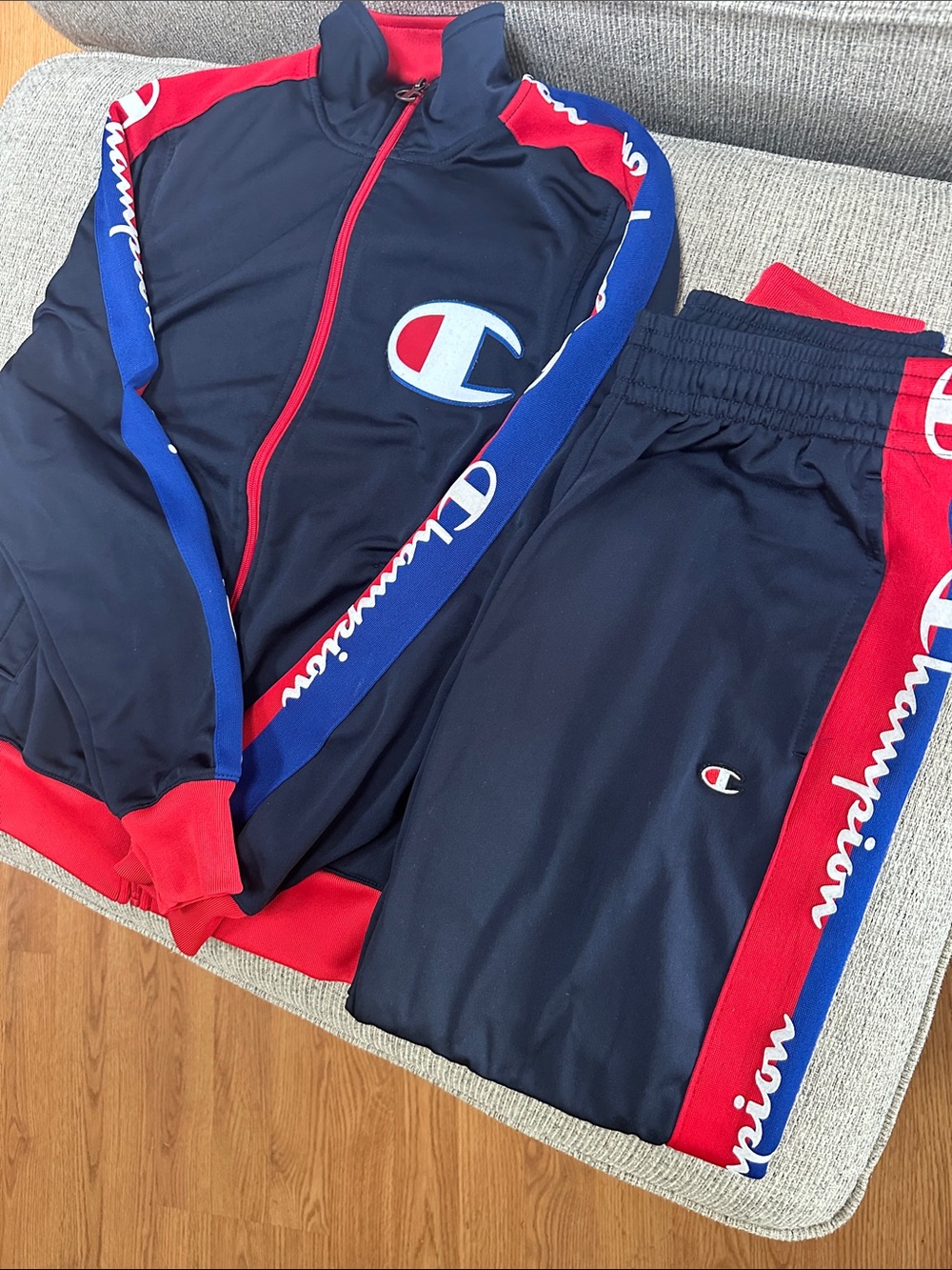 Men’s Champion Navy, Red & Blue Track Joggers Small Top Medium Bottom